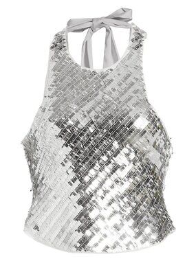 Free People  Disco Fever Sequined Tank XL NWT Silver
